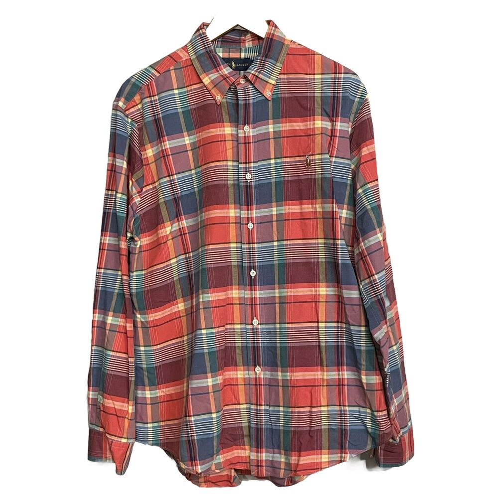 Ralph Lauren Shirt Button Down Plaid Long‎ Sleeve Mens L